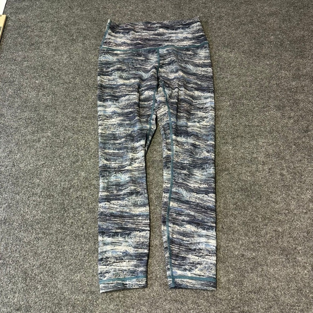 Lululemon Leggings Womens Size 8 Blue White Abstract Wave High Rise Athletic
